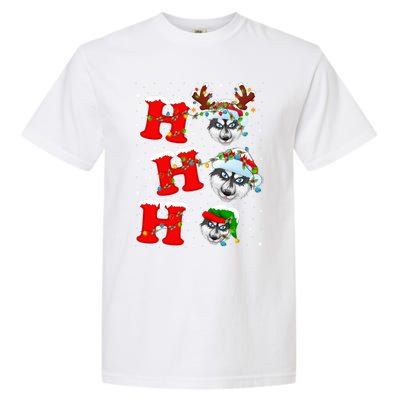 Ho Ho Ho Siberian Husky Santa Hat Reindeer Xmas Lights Funny Gift Garment-Dyed Heavyweight T-Shirt