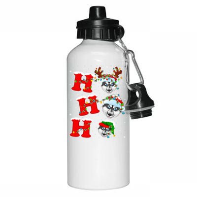 Ho Ho Ho Siberian Husky Santa Hat Reindeer Xmas Lights Funny Gift Aluminum Water Bottle