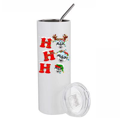 Ho Ho Ho Siberian Husky Santa Hat Reindeer Xmas Lights Funny Gift Stainless Steel Tumbler