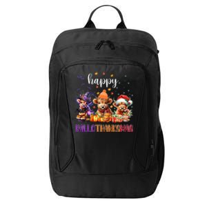 Happy Hallothanksmas Highland Cow Halloween Merry Christmas Gift City Backpack