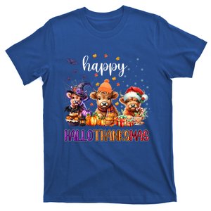 Happy Hallothanksmas Highland Cow Halloween Merry Christmas Gift T-Shirt