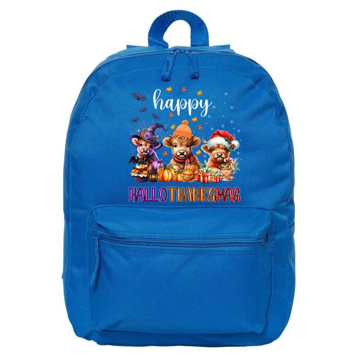 Happy Hallothanksmas Highland Cow Halloween Merry Christmas Gift 16 in Basic Backpack