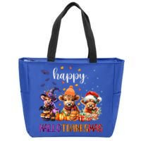 Happy Hallothanksmas Highland Cow Halloween Merry Christmas Gift Zip Tote Bag