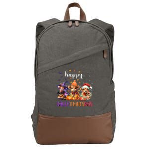 Happy Hallothanksmas Highland Cow Halloween Merry Christmas Gift Cotton Canvas Backpack