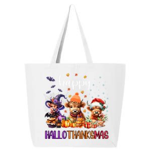 Happy Hallothanksmas Highland Cow Halloween Merry Christmas Gift 25L Jumbo Tote