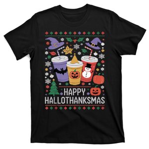 Happy Hallothanksmas Halloween Thanksgiving Christmas Mashup T-Shirt