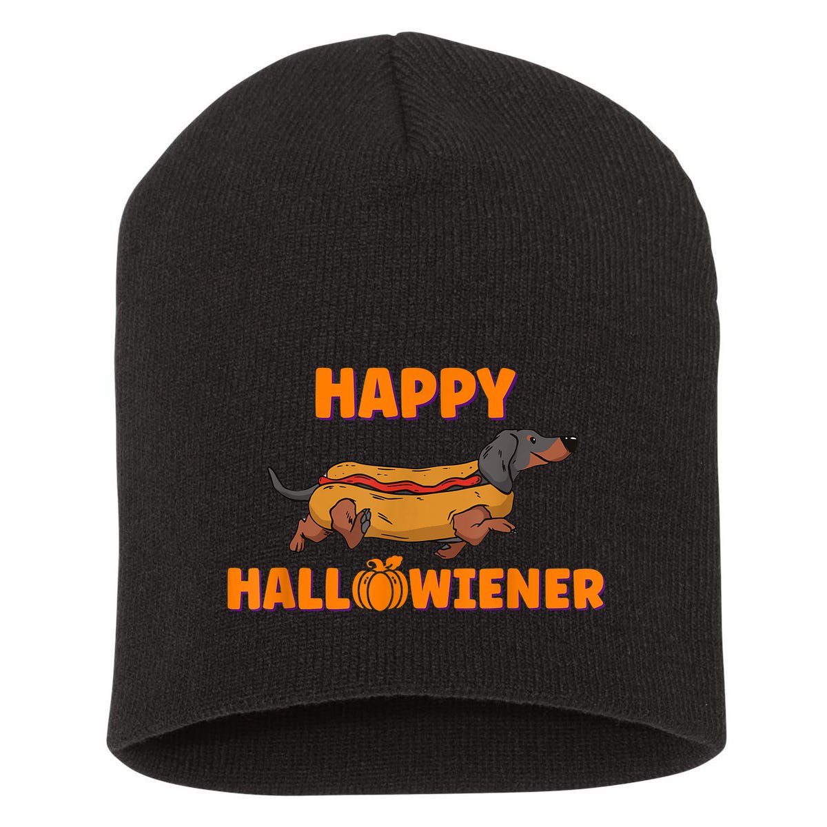Happy Hallowiener Halloween Dachshund Dog Short Acrylic Beanie
