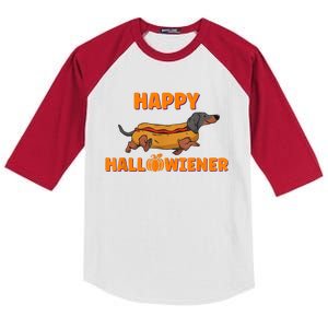 Happy Hallowiener Halloween Dachshund Dog Kids Colorblock Raglan Jersey