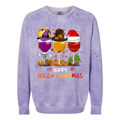 Happy Hallothanksmas Halloween Thanksgiving Xmas S Gift Colorblast Crewneck Sweatshirt