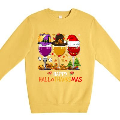 Happy Hallothanksmas Halloween Thanksgiving Xmas S Gift Premium Crewneck Sweatshirt