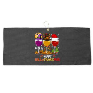 Happy Hallothanksmas Halloween Thanksgiving Xmas S Gift Large Microfiber Waffle Golf Towel