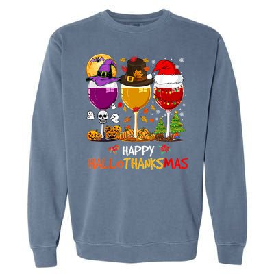 Happy Hallothanksmas Halloween Thanksgiving Xmas S Gift Garment-Dyed Sweatshirt