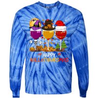 Happy Hallothanksmas Halloween Thanksgiving Xmas S Gift Tie-Dye Long Sleeve Shirt