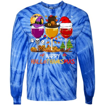 Happy Hallothanksmas Halloween Thanksgiving Xmas S Gift Tie-Dye Long Sleeve Shirt