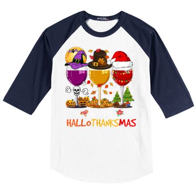 Happy Hallothanksmas Halloween Thanksgiving Xmas S Gift Baseball Sleeve Shirt