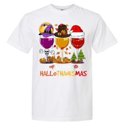 Happy Hallothanksmas Halloween Thanksgiving Xmas S Gift Garment-Dyed Heavyweight T-Shirt