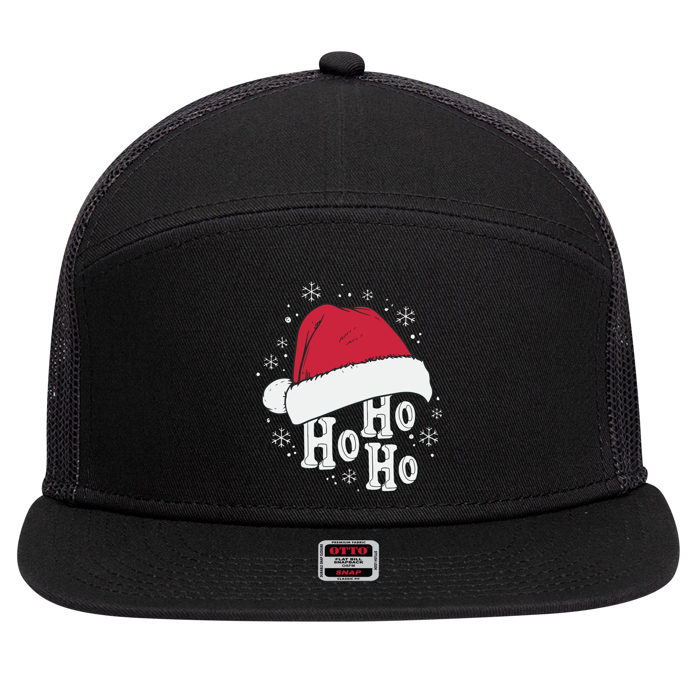 Ho Ho Ho Funny Christmas 7 Panel Mesh Trucker Snapback Hat