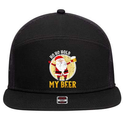 Ho Ho Hold My Beer Sarcastic Santa Bad Xmas Gift 7 Panel Mesh Trucker Snapback Hat