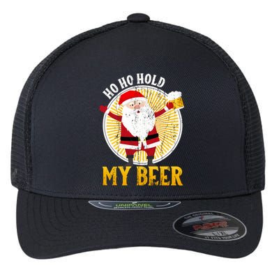 Ho Ho Hold My Beer Sarcastic Santa Bad Xmas Gift Flexfit Unipanel Trucker Cap