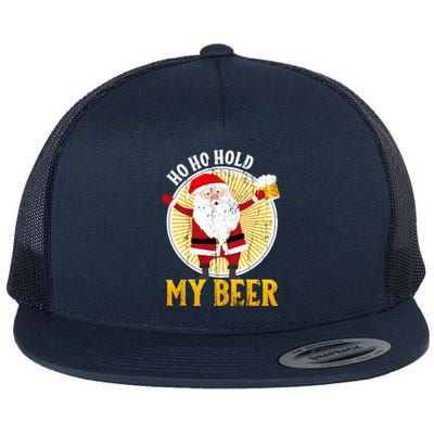 Ho Ho Hold My Beer Sarcastic Santa Bad Xmas Gift Flat Bill Trucker Hat