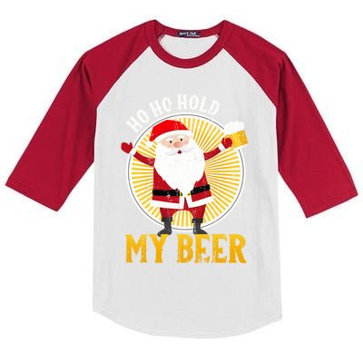 Ho Ho Hold My Beer Sarcastic Santa Bad Xmas Gift Kids Colorblock Raglan Jersey