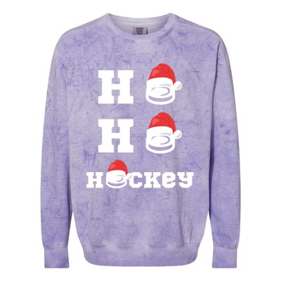 Ho Ho Hockey Funny Santa Hat Hockey Puck Ice Hockey Lover Gift Colorblast Crewneck Sweatshirt