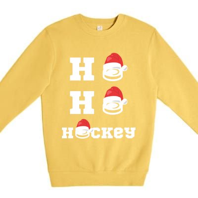 Ho Ho Hockey Funny Santa Hat Hockey Puck Ice Hockey Lover Gift Premium Crewneck Sweatshirt