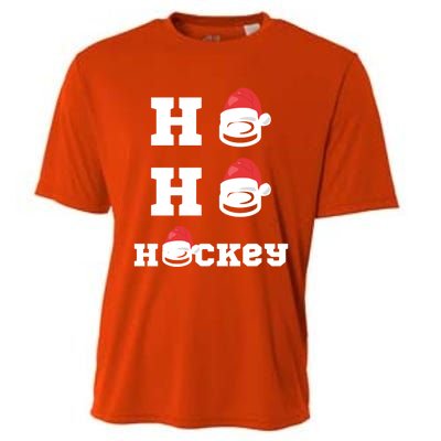 Ho Ho Hockey Funny Santa Hat Hockey Puck Ice Hockey Lover Gift Cooling Performance Crew T-Shirt