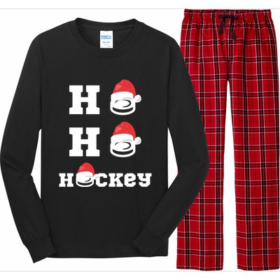 Ho Ho Hockey Funny Santa Hat Hockey Puck Ice Hockey Lover Gift Long Sleeve Pajama Set