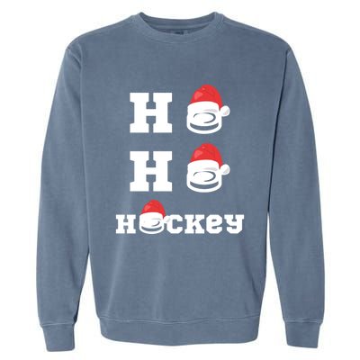 Ho Ho Hockey Funny Santa Hat Hockey Puck Ice Hockey Lover Gift Garment-Dyed Sweatshirt