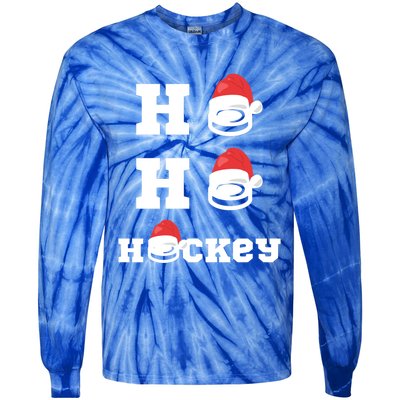 Ho Ho Hockey Funny Santa Hat Hockey Puck Ice Hockey Lover Gift Tie-Dye Long Sleeve Shirt