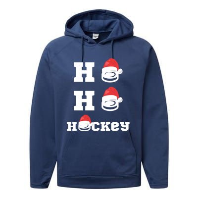 Ho Ho Hockey Funny Santa Hat Hockey Puck Ice Hockey Lover Gift Performance Fleece Hoodie