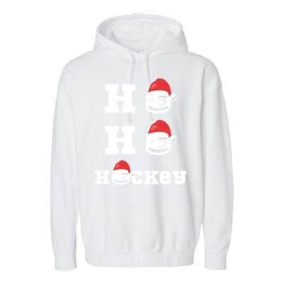 Ho Ho Hockey Funny Santa Hat Hockey Puck Ice Hockey Lover Gift Garment-Dyed Fleece Hoodie