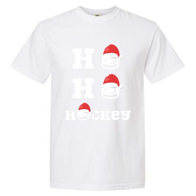 Ho Ho Hockey Funny Santa Hat Hockey Puck Ice Hockey Lover Gift Garment-Dyed Heavyweight T-Shirt