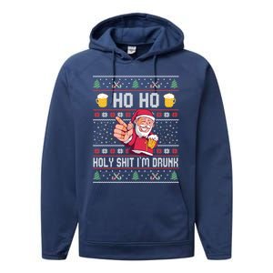 Ho Ho Holy Shit Im Drunk Ugly Christmas Funny Gift Performance Fleece Hoodie