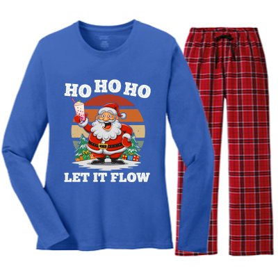 Ho Ho Ho Let It Flow Ugly Christmas Cool Gift Women's Long Sleeve Flannel Pajama Set 