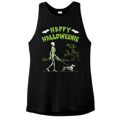 Happy Halloweenie Halloween Skeleton Dachshund Weiner Dogs Ladies PosiCharge Tri-Blend Wicking Tank