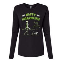 Happy Halloweenie Halloween Skeleton Dachshund Weiner Dogs Womens Cotton Relaxed Long Sleeve T-Shirt