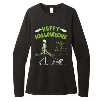 Happy Halloweenie Halloween Skeleton Dachshund Weiner Dogs Womens CVC Long Sleeve Shirt