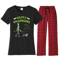 Happy Halloweenie Halloween Skeleton Dachshund Weiner Dogs Women's Flannel Pajama Set