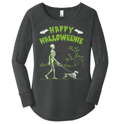 Happy Halloweenie Halloween Skeleton Dachshund Weiner Dogs Women's Perfect Tri Tunic Long Sleeve Shirt