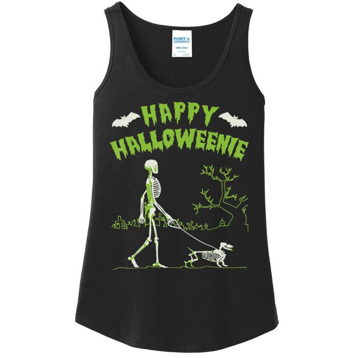 Happy Halloweenie Halloween Skeleton Dachshund Weiner Dogs Ladies Essential Tank