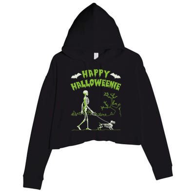 Happy Halloweenie Halloween Skeleton Dachshund Weiner Dogs Crop Fleece Hoodie