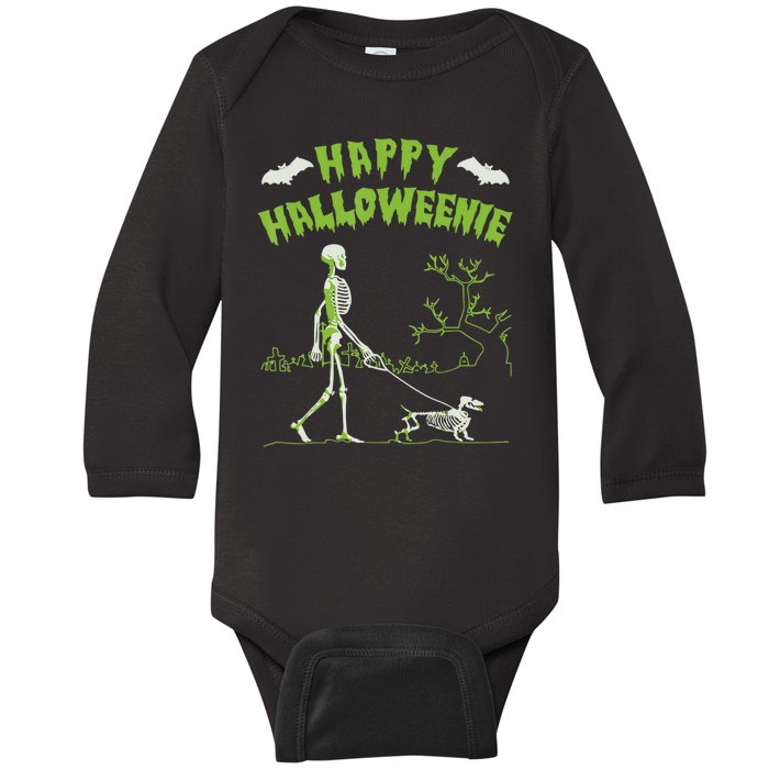 Happy Halloweenie Halloween Skeleton Dachshund Weiner Dogs Baby Long Sleeve Bodysuit