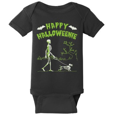 Happy Halloweenie Halloween Skeleton Dachshund Weiner Dogs Baby Bodysuit