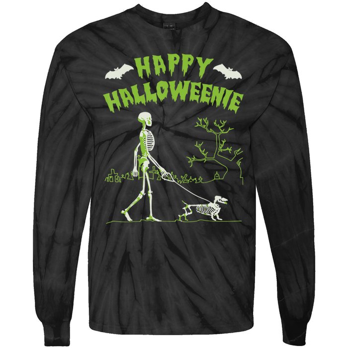 Happy Halloweenie Halloween Skeleton Dachshund Weiner Dogs Tie-Dye Long Sleeve Shirt