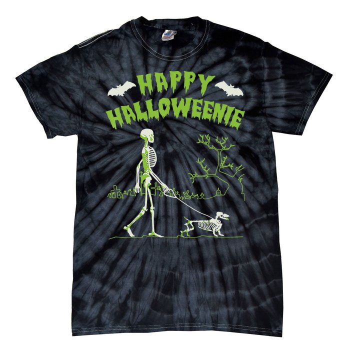 Happy Halloweenie Halloween Skeleton Dachshund Weiner Dogs Tie-Dye T-Shirt