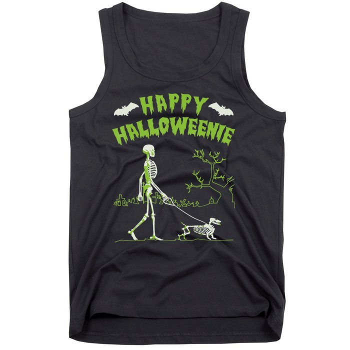 Happy Halloweenie Halloween Skeleton Dachshund Weiner Dogs Tank Top