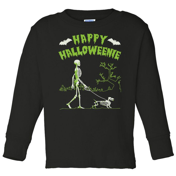 Happy Halloweenie Halloween Skeleton Dachshund Weiner Dogs Toddler Long Sleeve Shirt