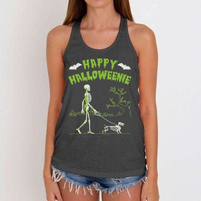 Happy Halloweenie Halloween Skeleton Dachshund Weiner Dogs Women's Knotted Racerback Tank